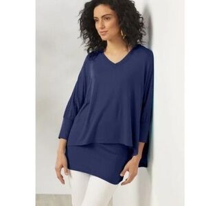 Soft Surroundings Indeevar Tunic Navy Blue Flowy V-neck Top W-992 Sz Large
